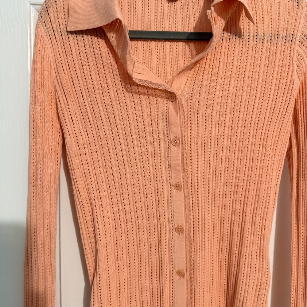 J. Crew Peach Eyelet Knit Button-Down Top